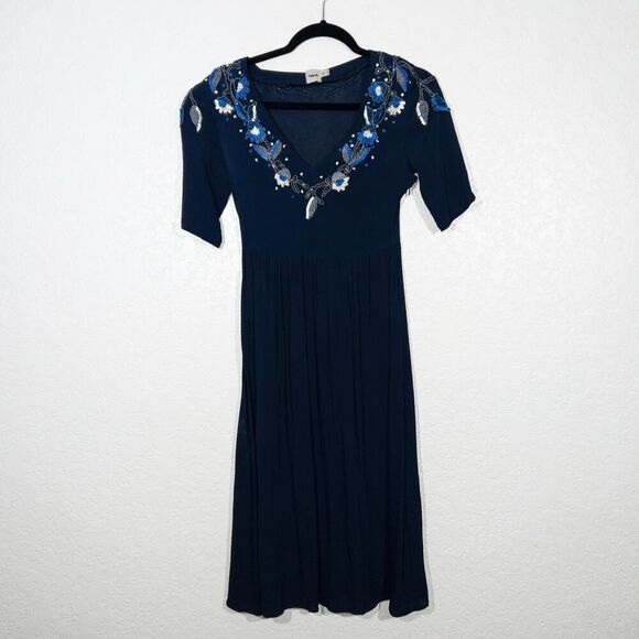 ASOS Navy Blue Sequin Neckline Midi Dress‎ Size 6 - Picture 2 of 7